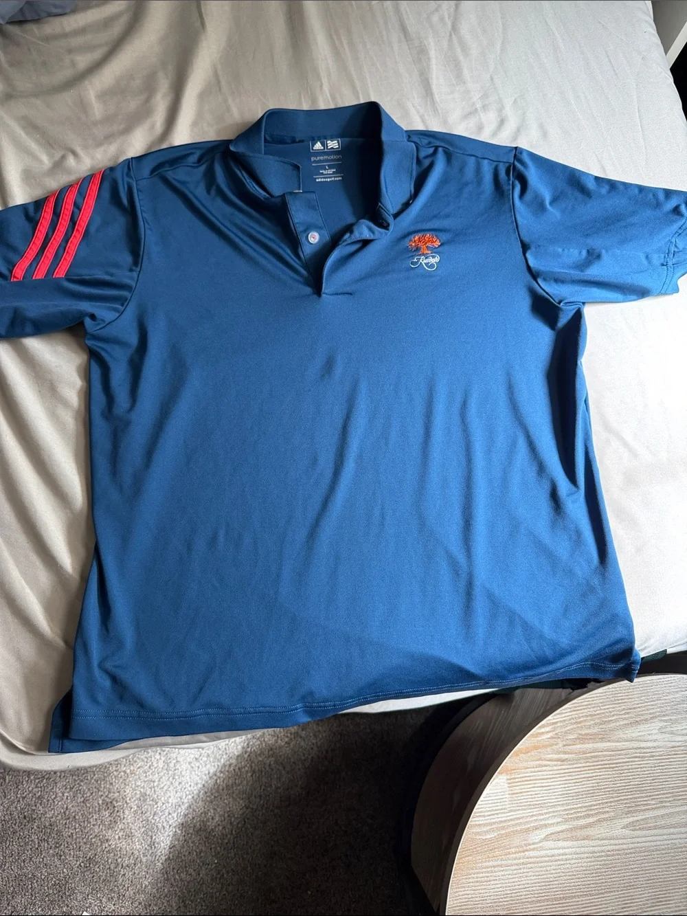 adidas Men’s Royal Blue Polo with Red Stripe Accents